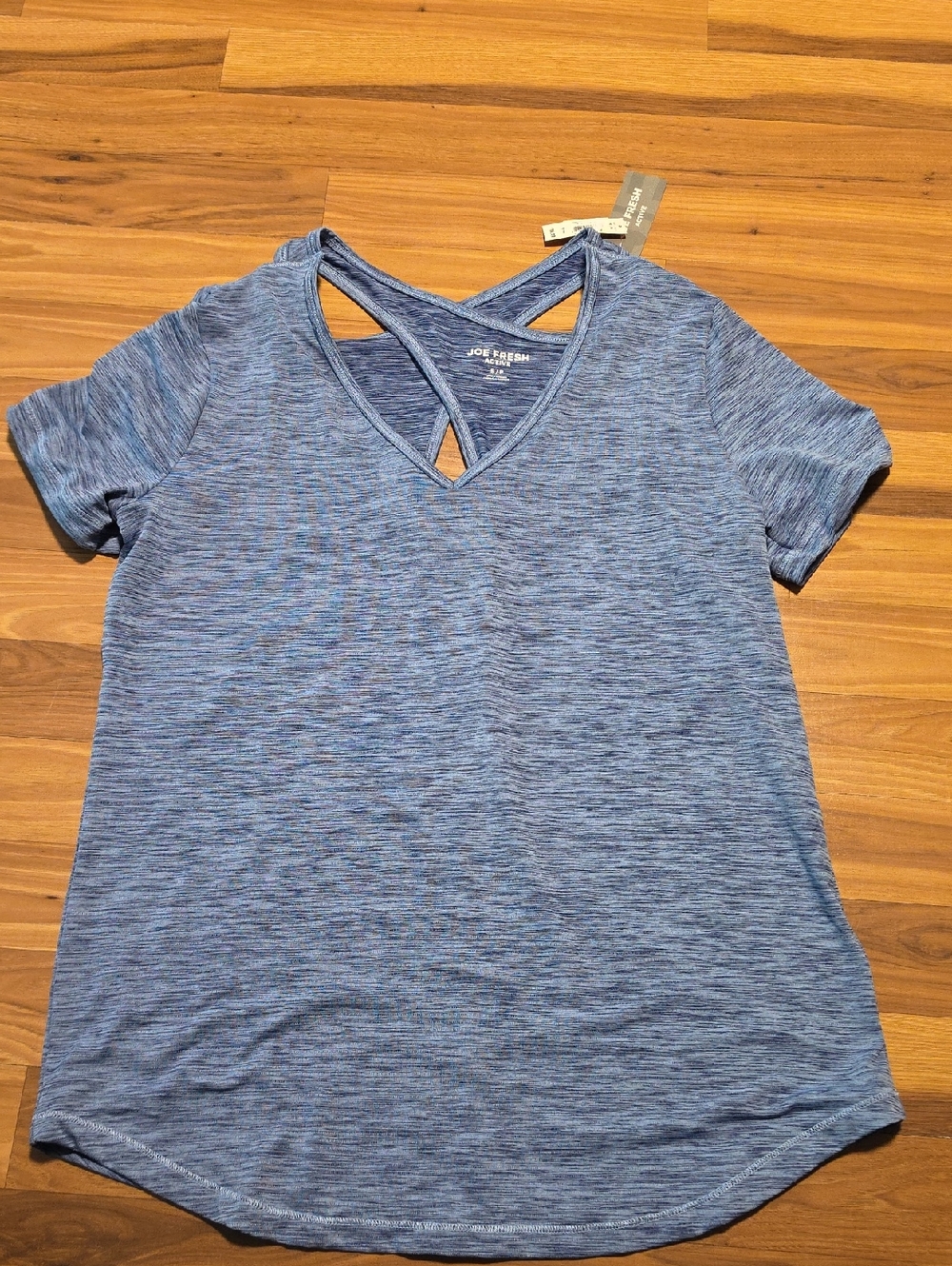 Joe Fresh Active Heathered Light Blue Crisscross V-Neck Tee